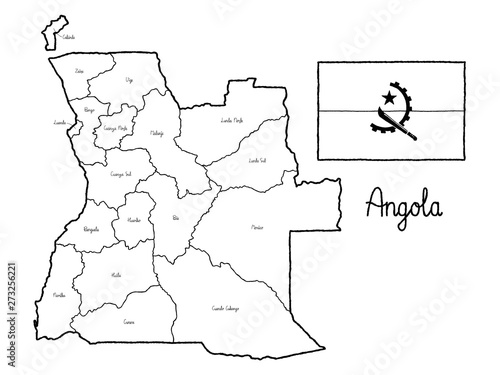 Angola Country Map Flag Vector Illustration Hand Drawn Cartoon Art photo