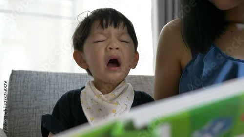 child sick sneeze with snot and mother health care