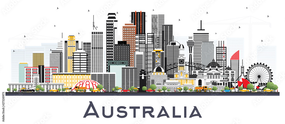 Australia City Skyline with Gray Buildings Isolated on White. Australia City Skyline with Gray Buildings Isolated on White.