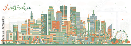 Australia City Skyline with Color Buildings.