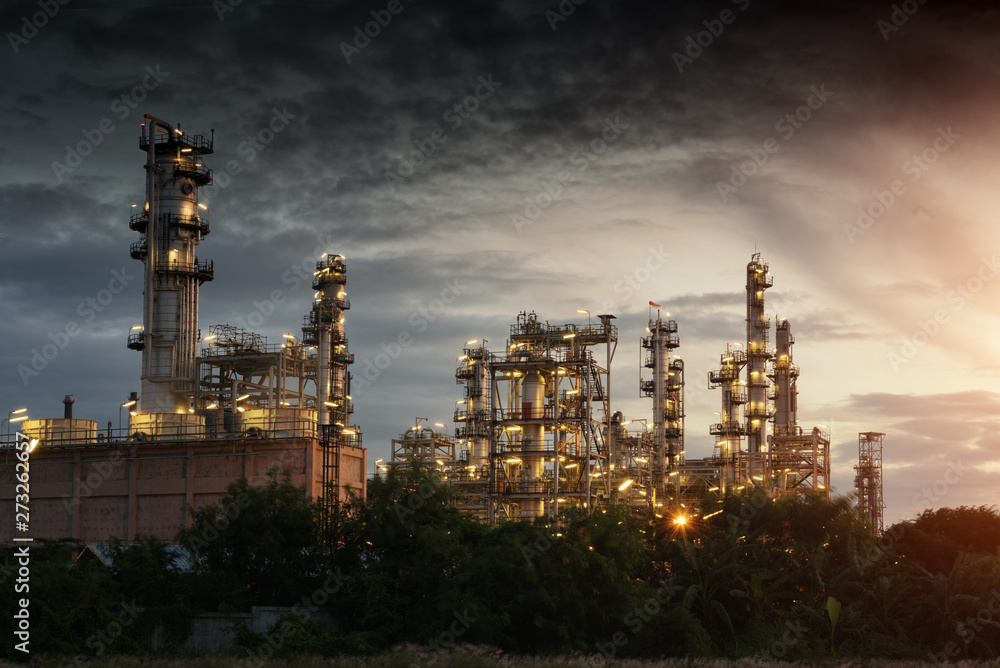 Industrial view Oil refinery and oil tanks plant during at twilight Industrial view Oil refinery and oil tanks plant during at twilight
