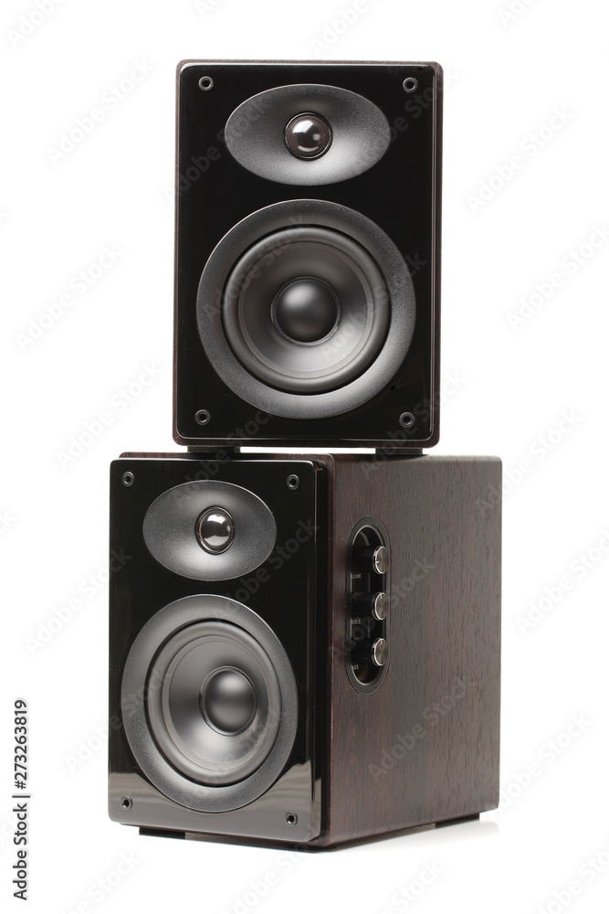 Background of black speaker with sphere on white background Background of black speaker with sphere on white background