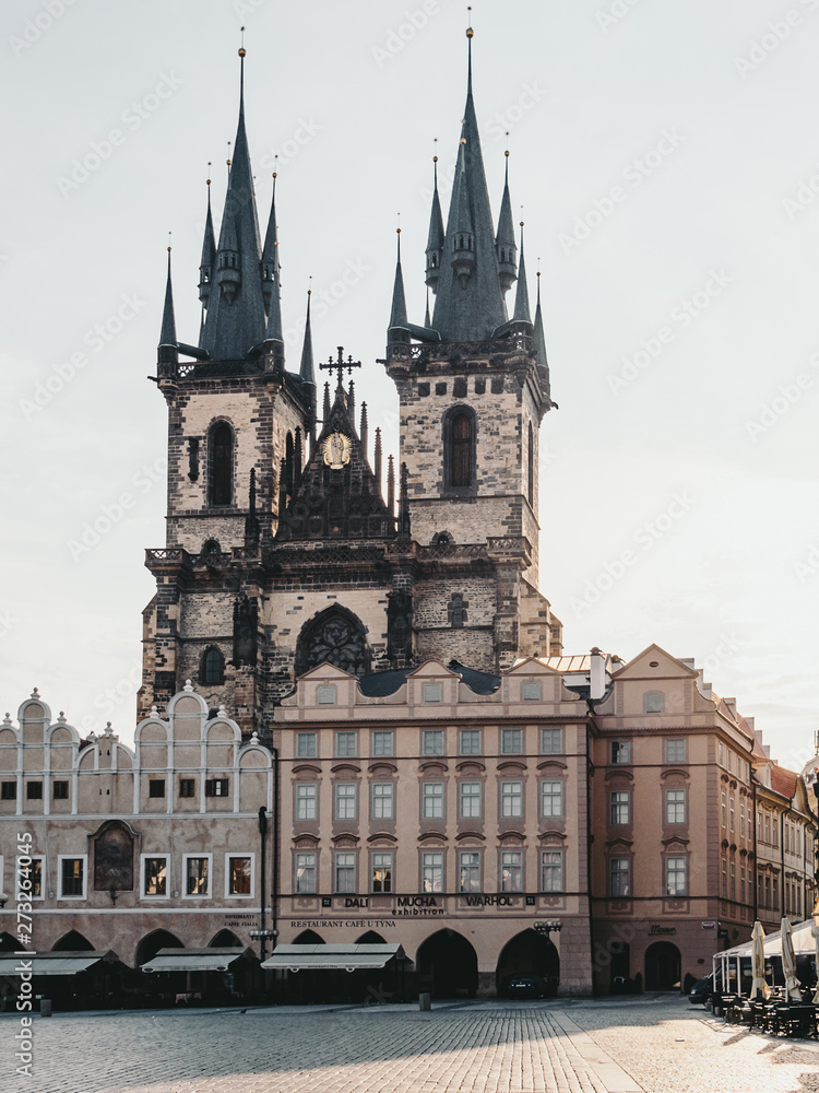 Sunrise and Church of Our Lady before Týn, Prague, Czech Republic