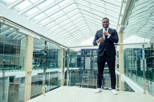 african american businessman in office with panoramic windows
