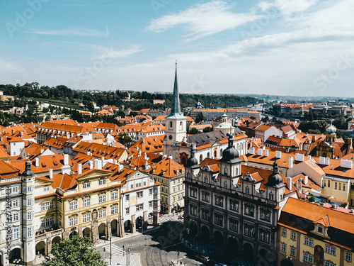 The bell tower of Saint Thomas' Church from St Nicholas Bell Tower, Prague, Czech Republic