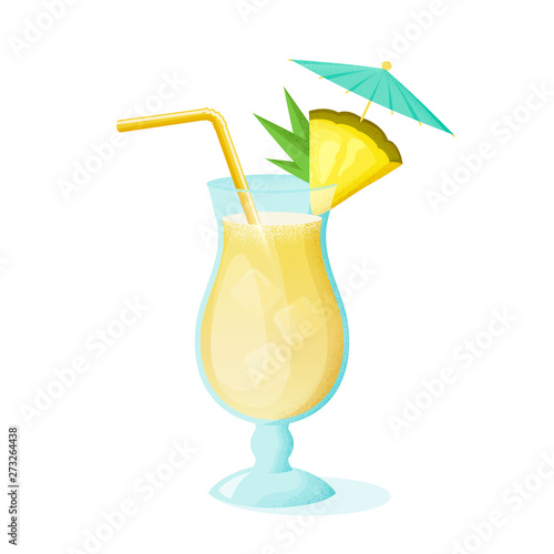 Pina Colada cocktail with pineapple isolated on white background. Vector.