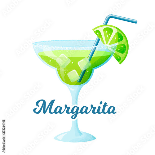 Margarita cocktail with lime. Vector illustration.