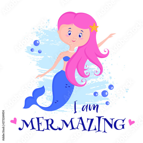 Pretty mermaid. Vector illustration.