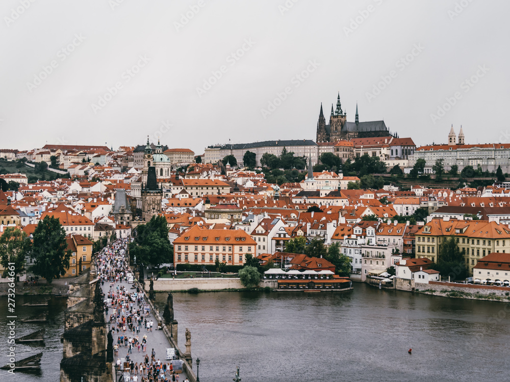 Prague Castle and Charles Bridge from Old Town Bridge Tower
