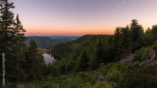 Panoramic view on the lake Mummelsee and the Black Forest in Germany.