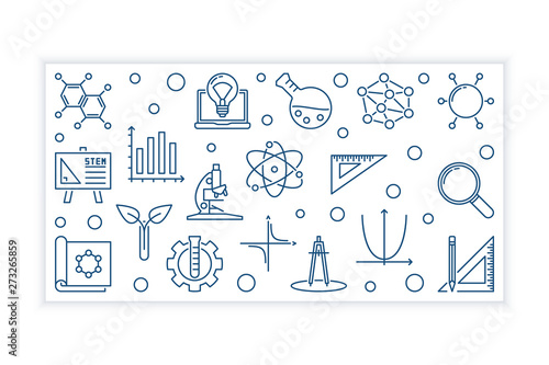 STEM concept minimal horizontal banner in thin line style. Vector illustration