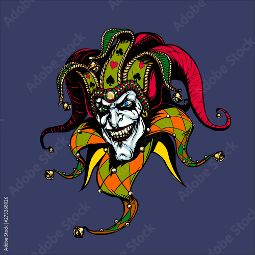 Joker. Angry jester in the cap. tattoo