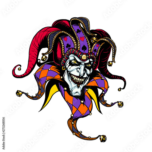 Joker. Angry jester in the cap. tattoo