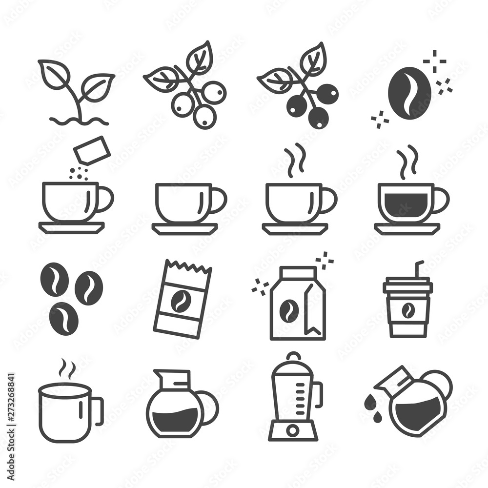 Set of coffee icon isolated. Modern outline on white background