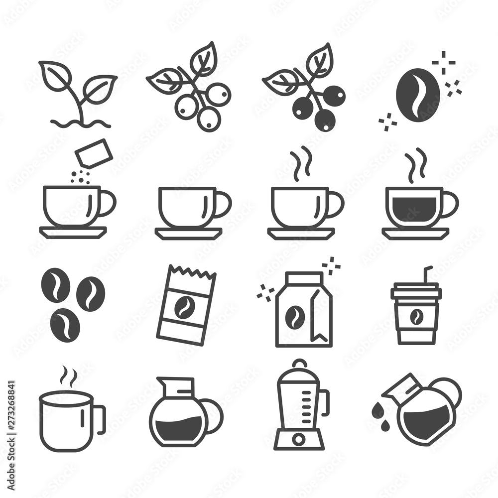 Set of coffee icon isolated. Modern outline on white background Set of coffee icon isolated. Modern outline on white background