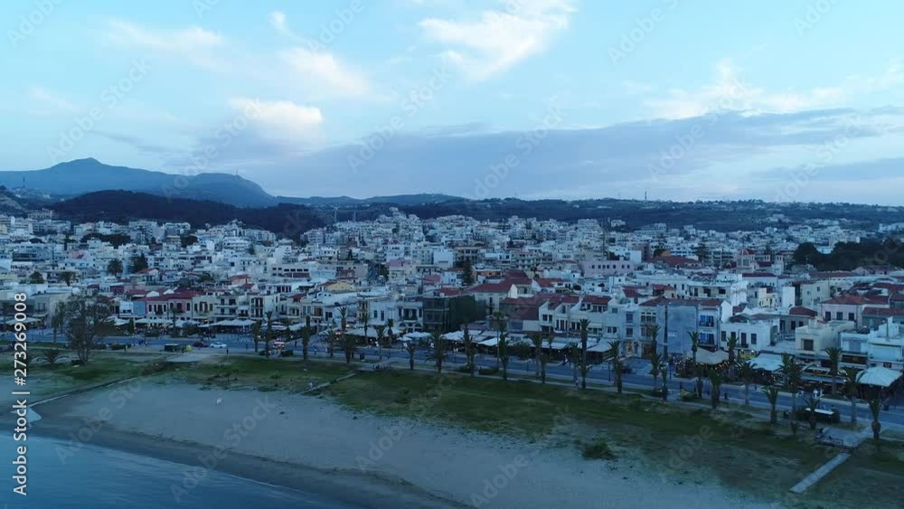 Air view: seaside European city in the evening. Air view: seaside European city in the evening.