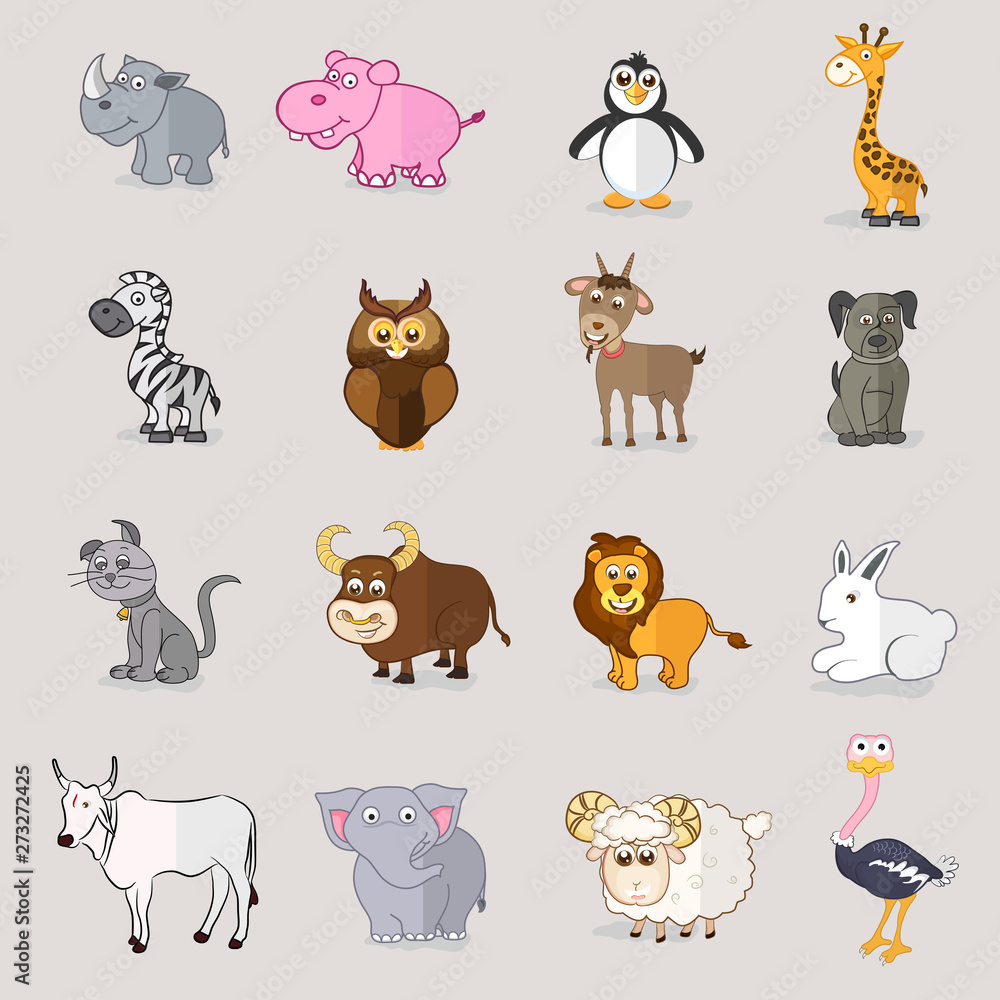 Fototapeta premium Different animals and birds characters.