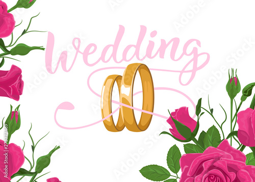 Floral wedding invitation card template design, red roses flowers and leaves ...