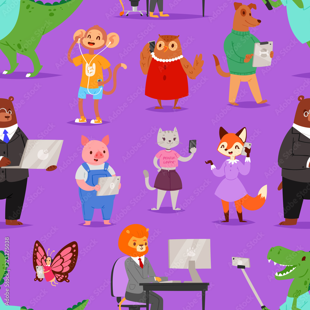 Animals speak by gadget vector animalistic cartoon character bear cat or dog holding phone or camera for selfie photo illustration set of lion or monkey with laptop or tablet or isolated on background Animals speak by gadget vector animalistic cartoon character bear cat or dog holding phone or camera for selfie photo illustration set of lion or monkey with laptop or tablet or isolated on background