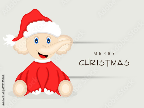 Merry Christmas celebration poster wit cartoon of santa elephant.