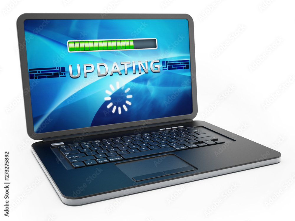 Laptop computer with software update screen. 3D illustration Laptop computer with software update screen. 3D illustration