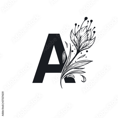 A letter, decorative vector for your alphabet logo, with floral blossosm elements