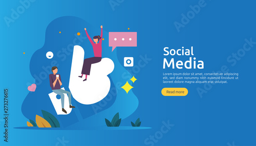 Social Media network and influencer concept with young people character in flat style. illustration template for web landing page, banner, presentation, social, poster, ad, promotion or print media