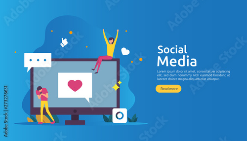 Social Media network and influencer concept with young people character in flat style. illustration template for web landing page, banner, presentation, social, poster, ad, promotion or print media