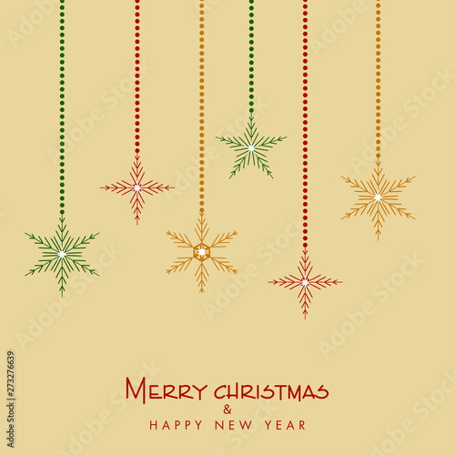 Happy New Year and Merry Christmas celebration with hanging snowflakes. photo