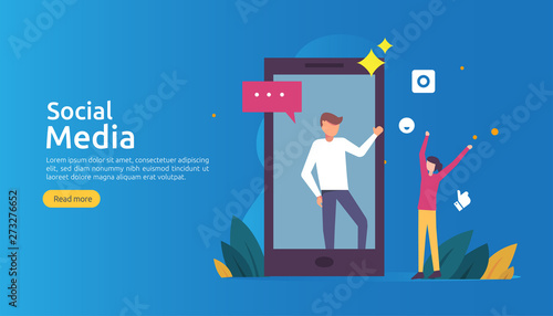 Social Media network and influencer concept with young people character in flat style. illustration template for web landing page, banner, presentation, social, poster, ad, promotion or print media