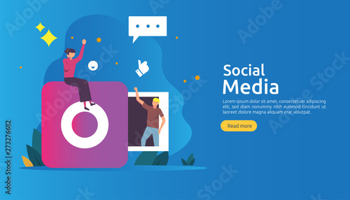 Social Media network and influencer concept with young people character in flat style. illustration template for web landing page, banner, presentation, social, poster, ad, promotion or print media