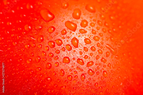 Photography Skin of red ripe tomato with water drops - macro, beautiful culinary background