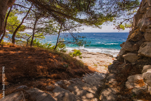 Island Murter turquoise lagoon beach, Dalmatia, Croatia