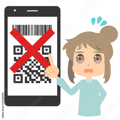 キャッシュレス決済が使えずに困る女性のイラスト