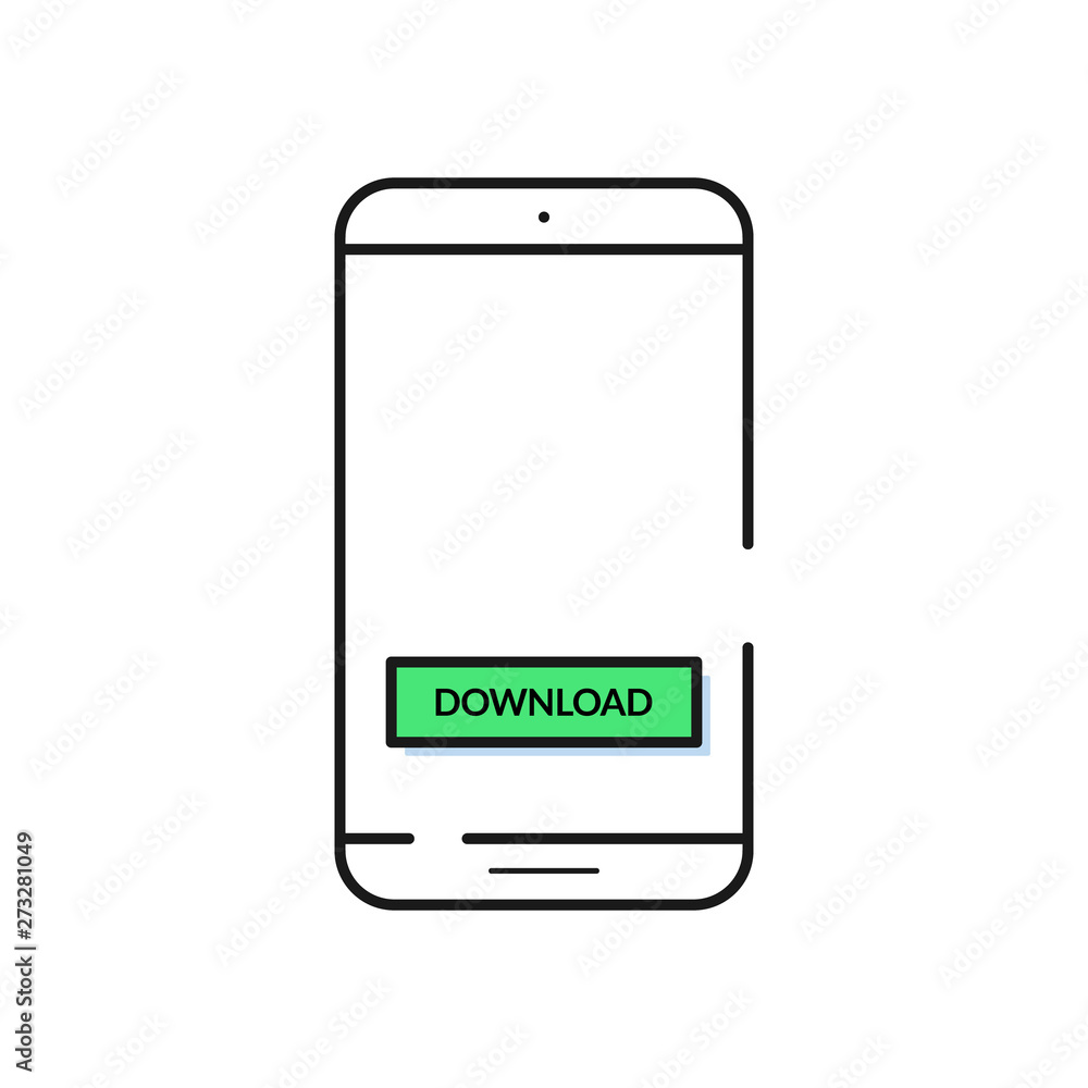 Smartphone icon in flat style with download button. Cell phone vector. Smartphone icon in flat style with download button. Cell phone vector.
