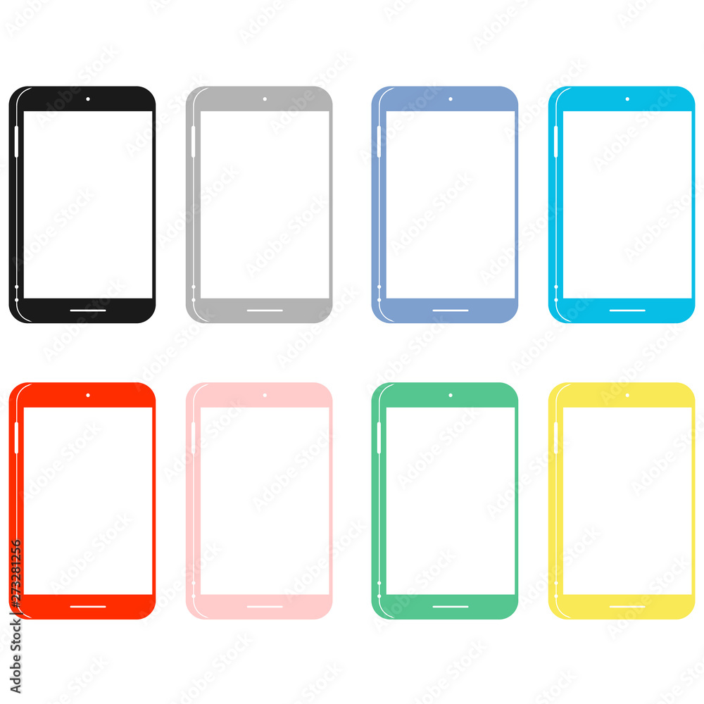 Smartphone colored icon set in flat style with blank screen. Cell phone vector. Smartphone colored icon set in flat style with blank screen. Cell phone vector.