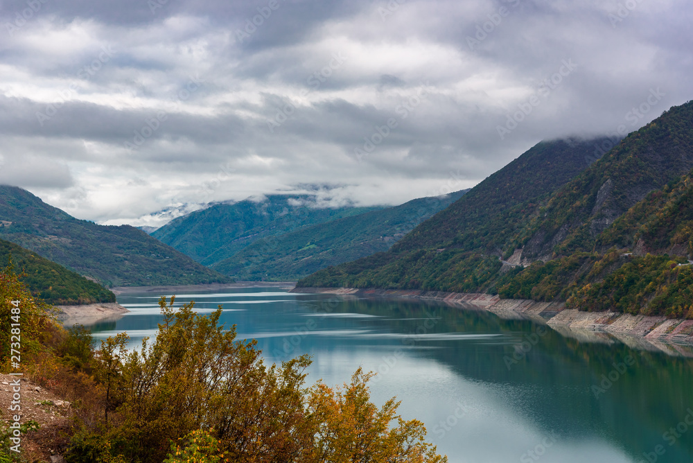 Landscape of Zhinvalskoe Reservoir, Georgia. Forty kilometers north of Tbilisi.