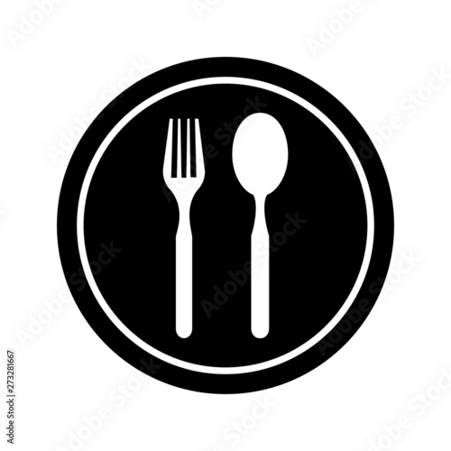 Plate icon, fork and spoon vector icon. Plate, fork and spoon illustration symbol.