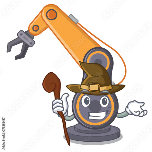 Witch industrial robotic hand isolated with cartoon