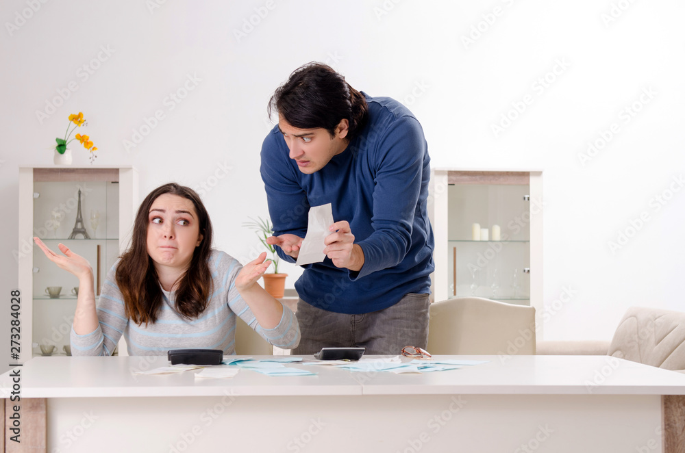 Fototapeta premium Young couple in budget planning concept