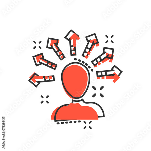 Mind awareness icon in comic style. Idea human vector cartoon illustration on white isolated background. Customer brain business concept splash effect.