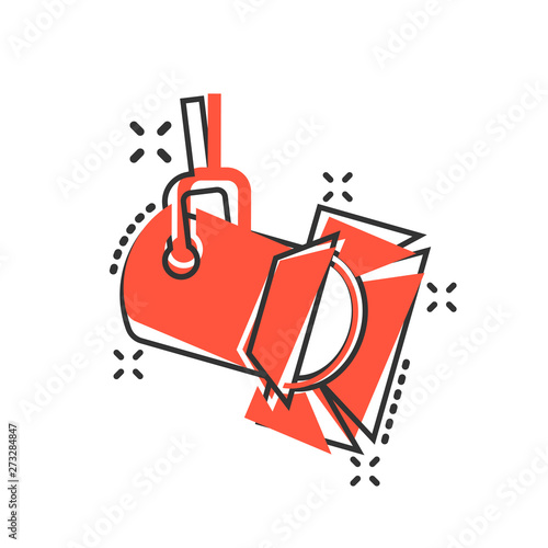 Spotlight icon in comic style. Lamp vector cartoon illustration on white isolated background. Flashlight business concept splash effect.
