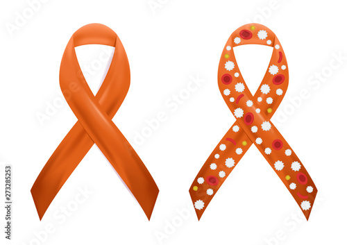 orange leukaemia ribbon / human blood concept / white and red blood cell vector