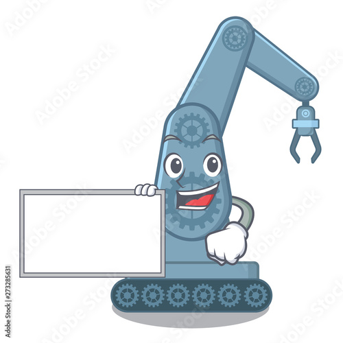 With board mechatronic robotic arm isolated on character