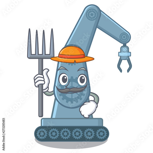 Farmer mechatronic robotic arm isolated on character