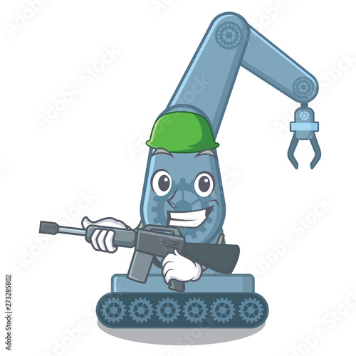 Army mechatronic robotic arm isolated on character