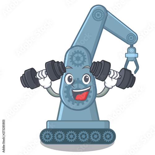 Fitness mechatronic robotic arm isolated on character