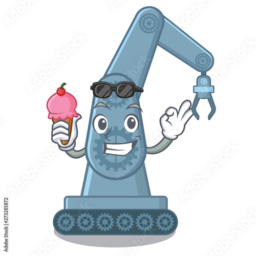 With ice cream mechatronic robotic arm in mascot shape