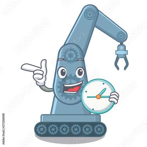 With clock mechatronic robotic arm in mascot shape