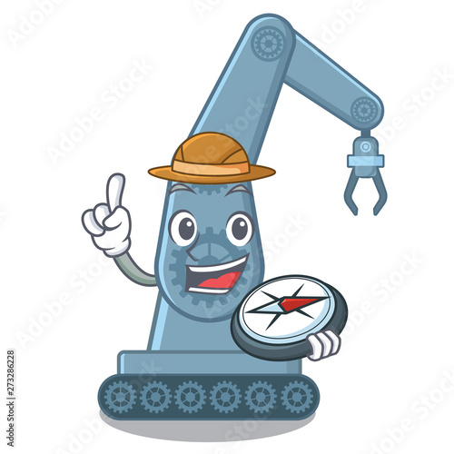 Explorer mechatronic robot arm above cartoon table